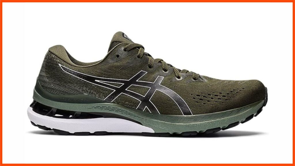 asics gel-kayano 28 men running shoes in olive canvas black